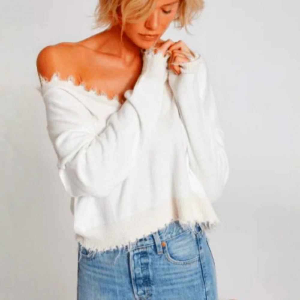 Nation LTD White Off-the-Shoulder Sweater